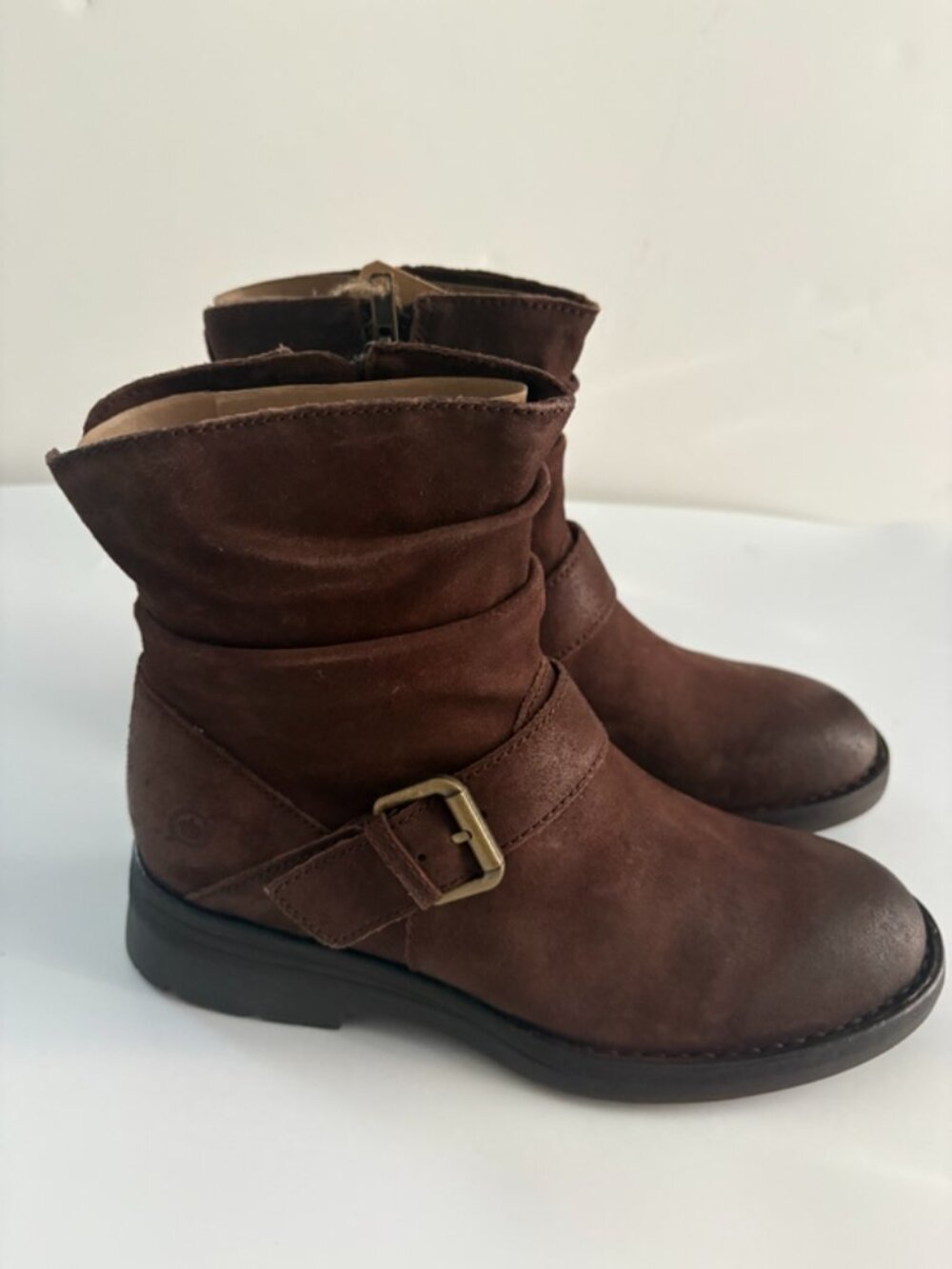 Born Midway Size 6-1/2 Brown Suede Ankle Boots with Buckle